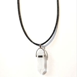 Quartz & Black Nylon Cord Necklace